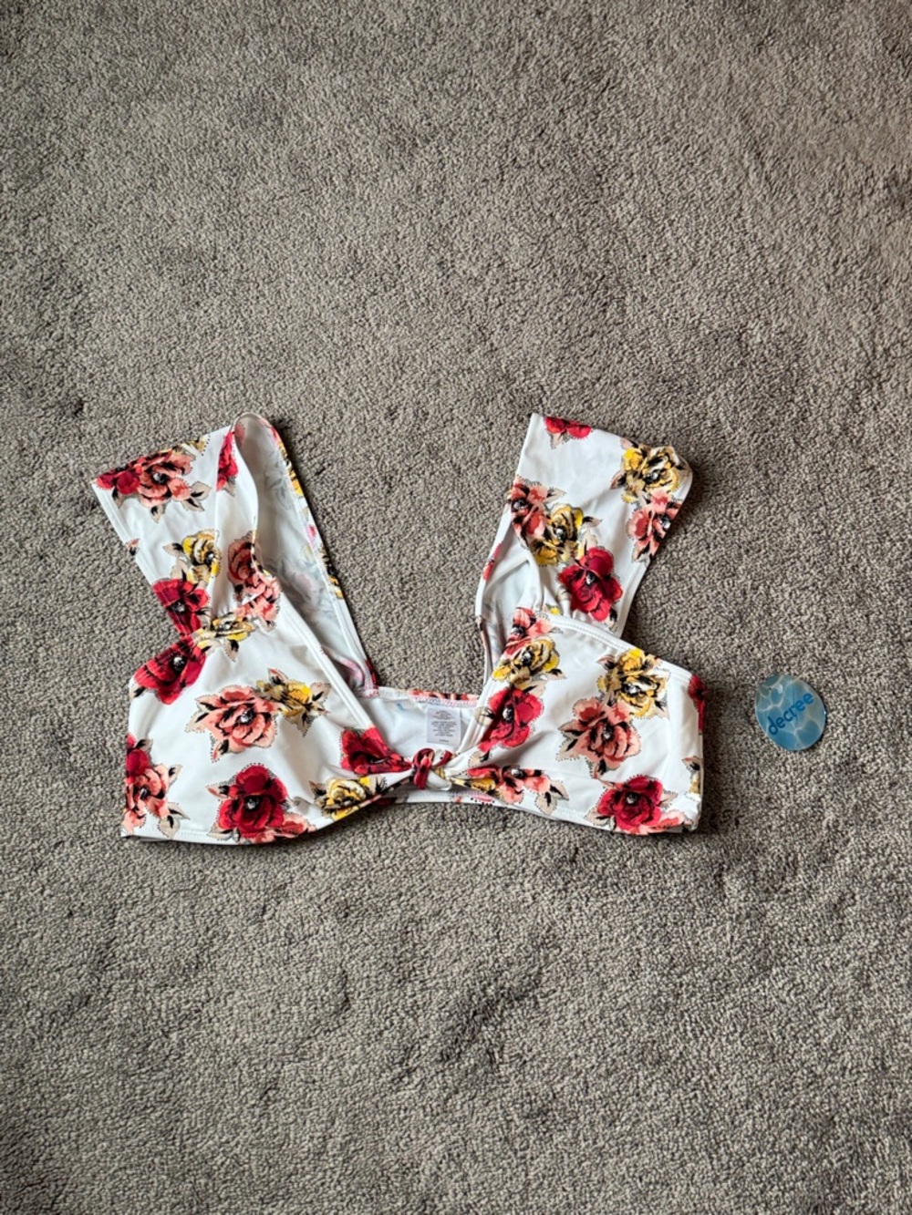 Decree White Floral Bikini Top Twist Front Wide Strap Bralette Swim SIZE XXL
